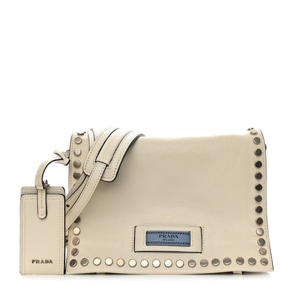 Prada Glace Calf Studded Etiquette Flap Bianco Astra 1 of 12