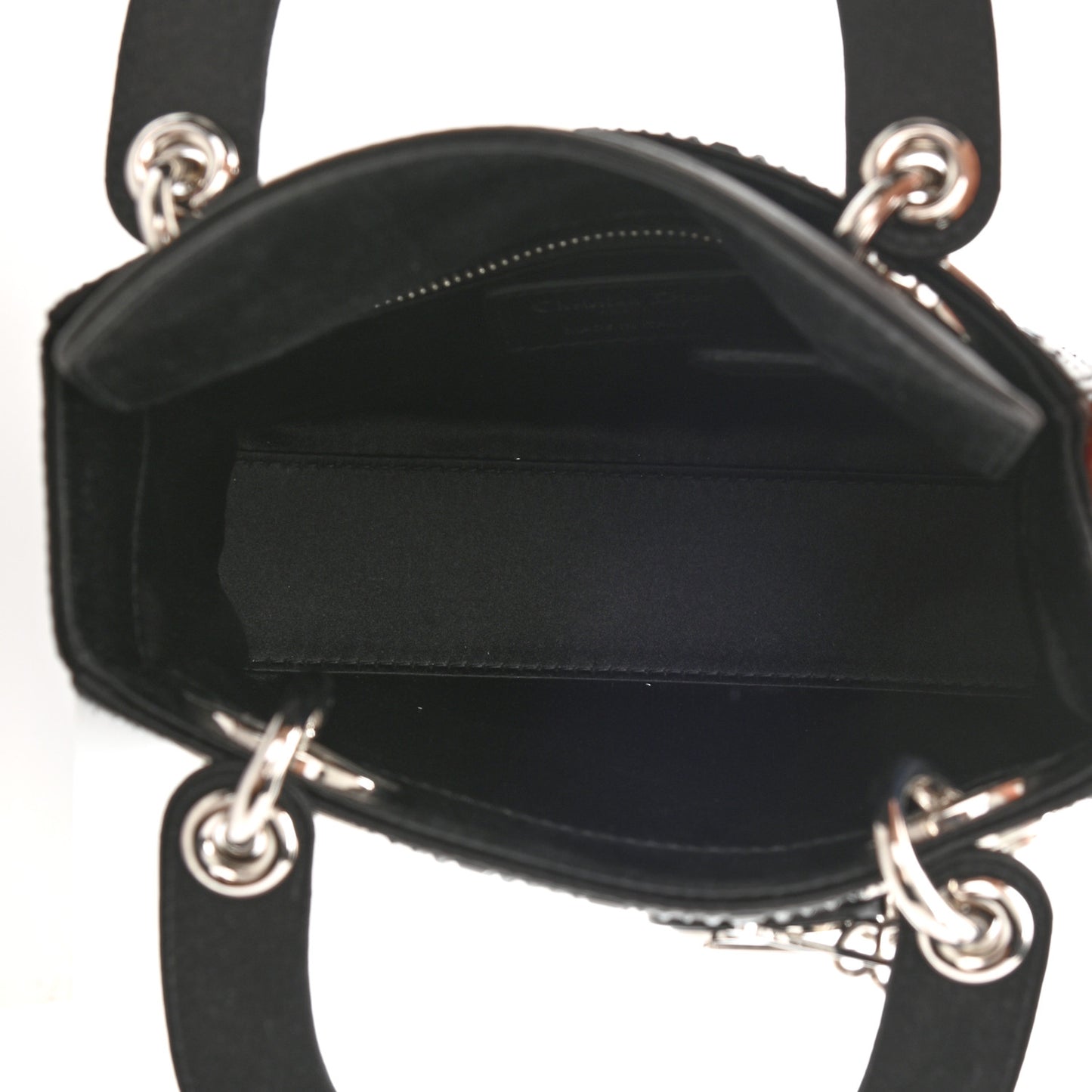 Satin Crystal Cannage Mini Lady Dior Black