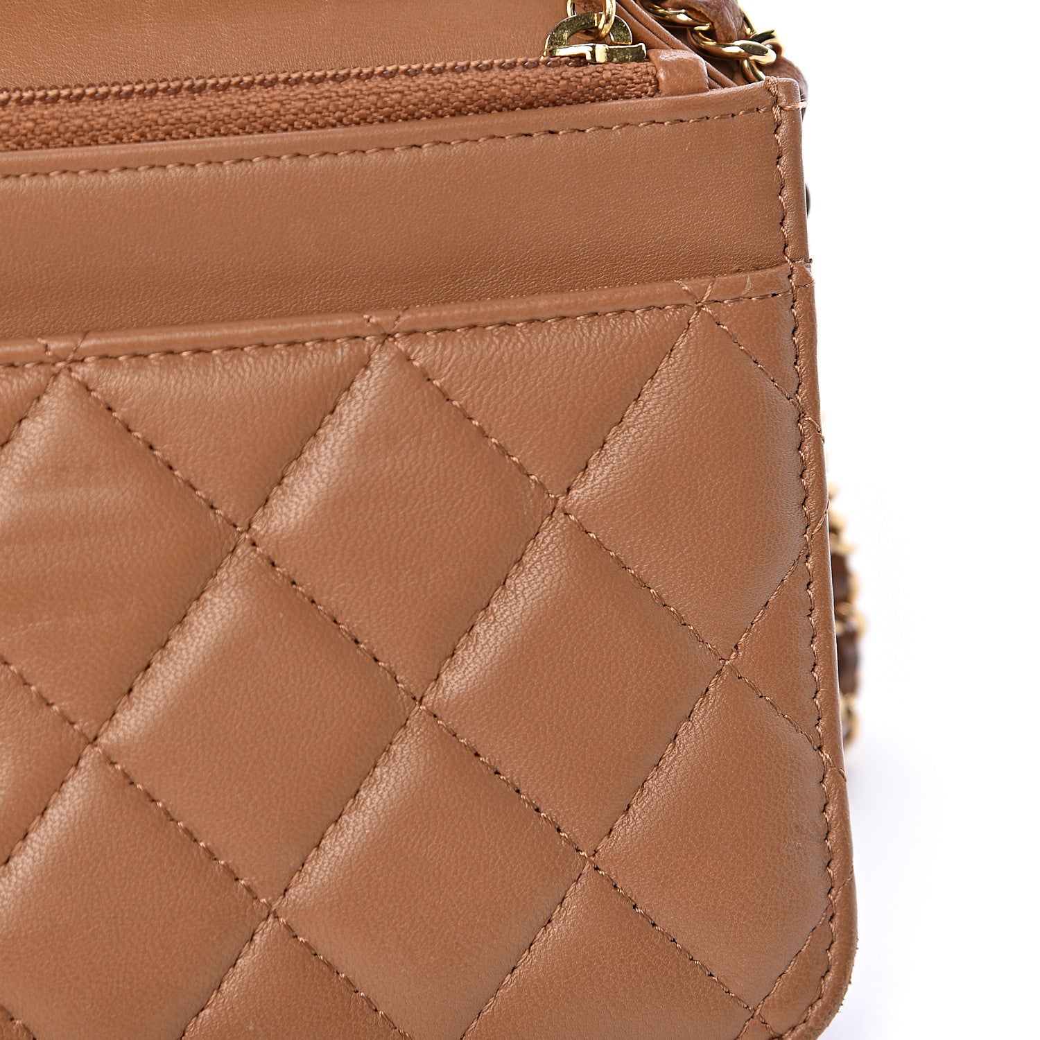 Chanel Lambskin Quilted Wallet on Chain WOC Dark Beige 18 of 23