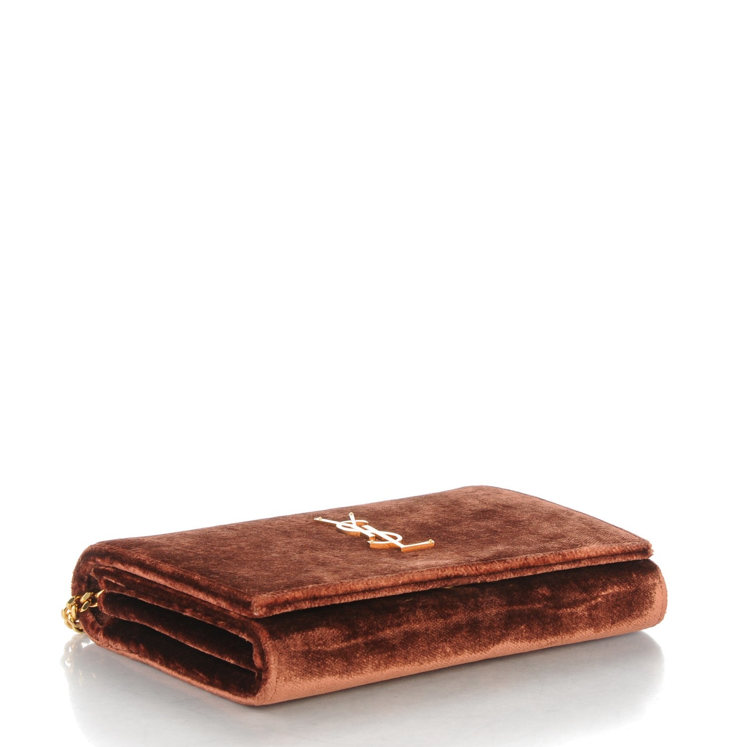 Saint Laurent Velvet Monogram Chain Wallet Red Clay 4 of 7