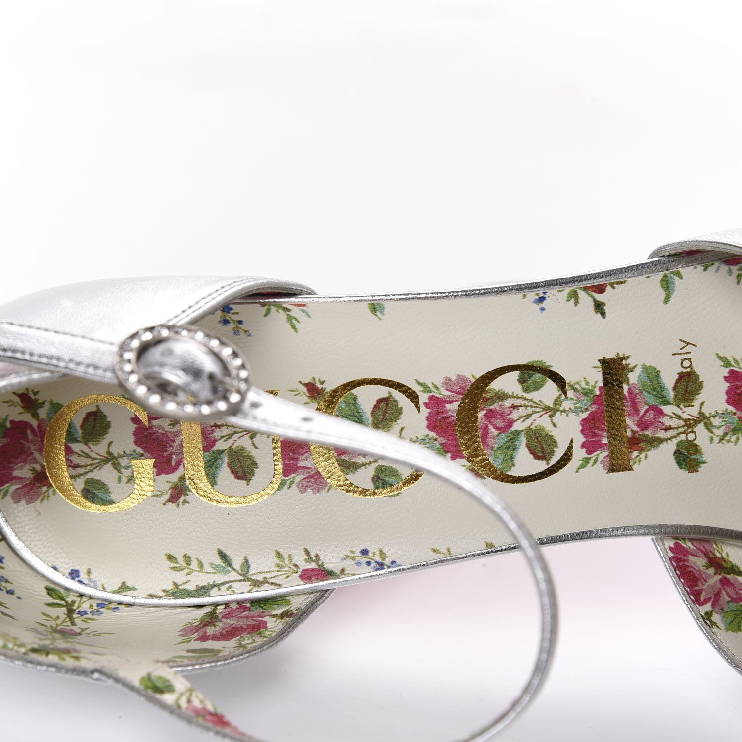 Gucci Metallic Nappa Ankle Strap Platform Pumps 38.5 Argento 8 of 13