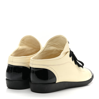 Chanel Lambskin Patent Calfskin CC Sneakers 37.5 White Black 4 of 9
