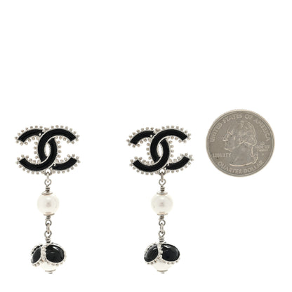 Chanel Metal Resin Bead Pearl CC Drop Earrings Silver White Black 2 of 4