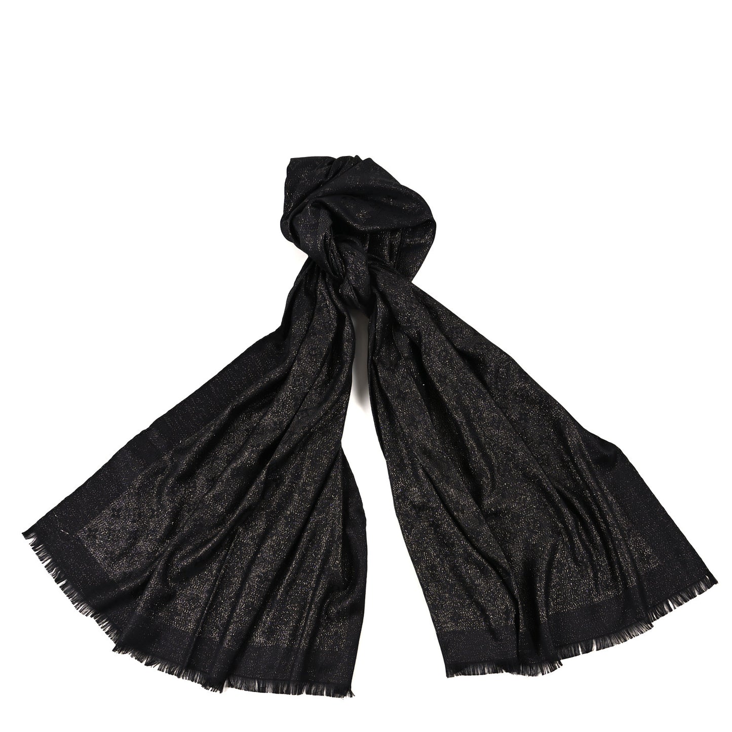 Silk Blend Monogram Shine Shawl Black Silver