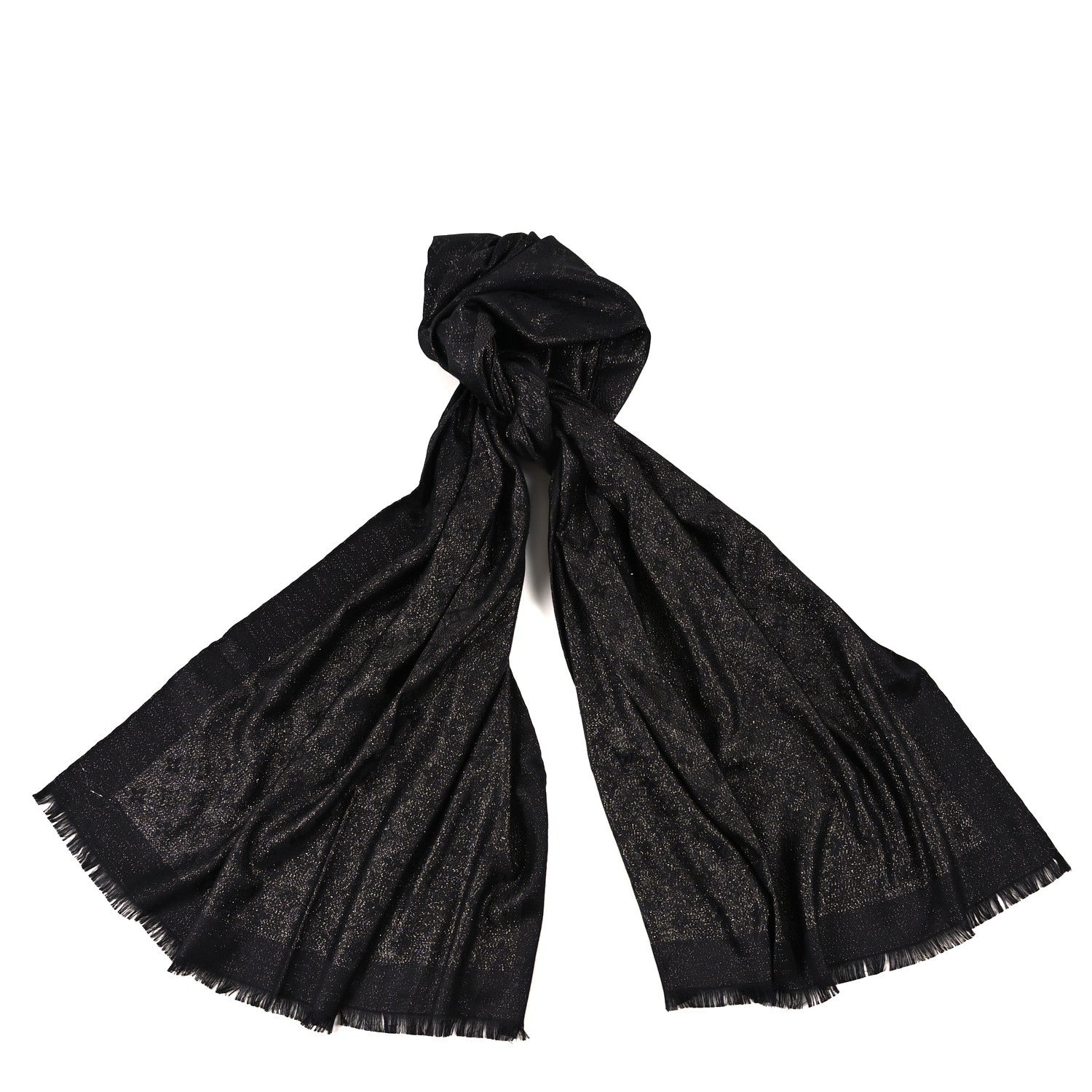 Louis Vuitton Silk Blend Monogram Shine Shawl Black Silver 1 of 4