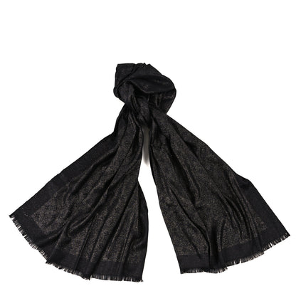 Louis Vuitton Silk Blend Monogram Shine Shawl Black Silver 1 of 4