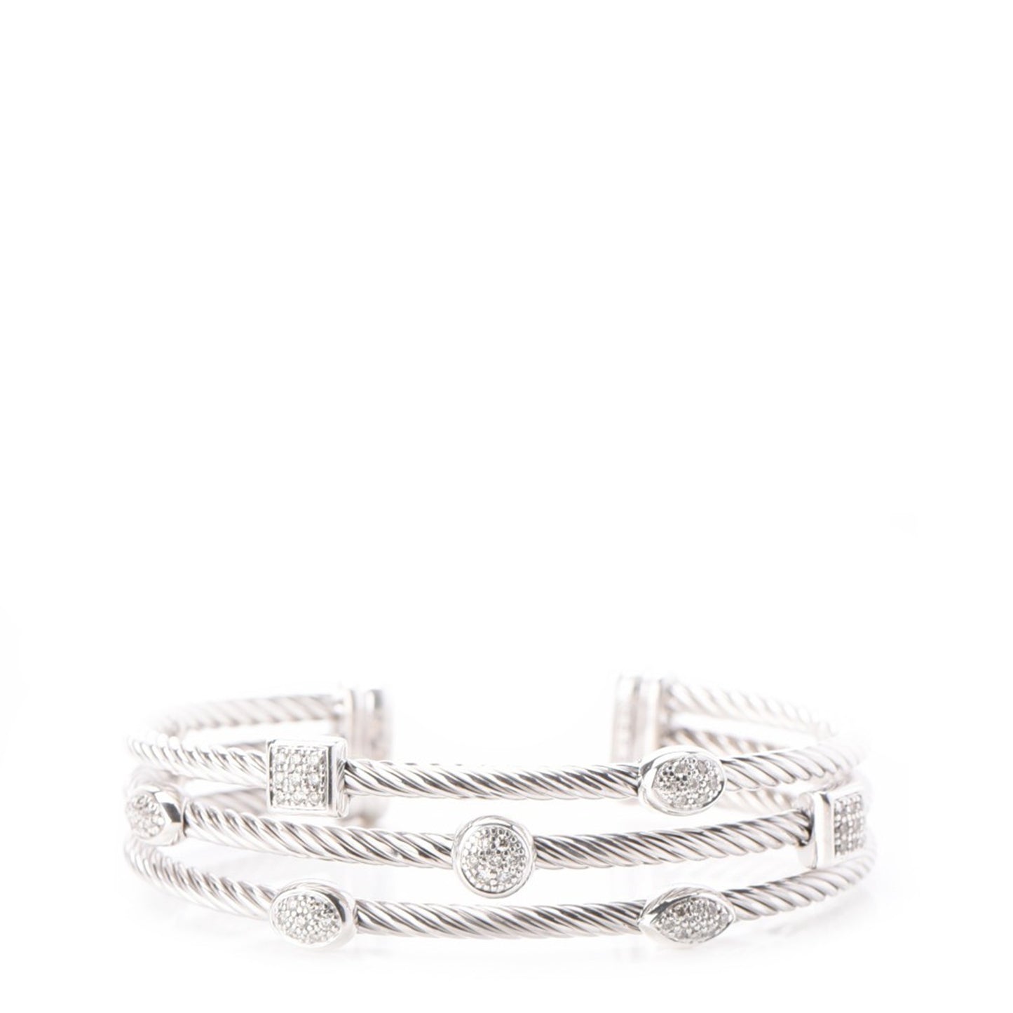 Sterling Silver Diamond Three Row Confetti Cuff Bracelet