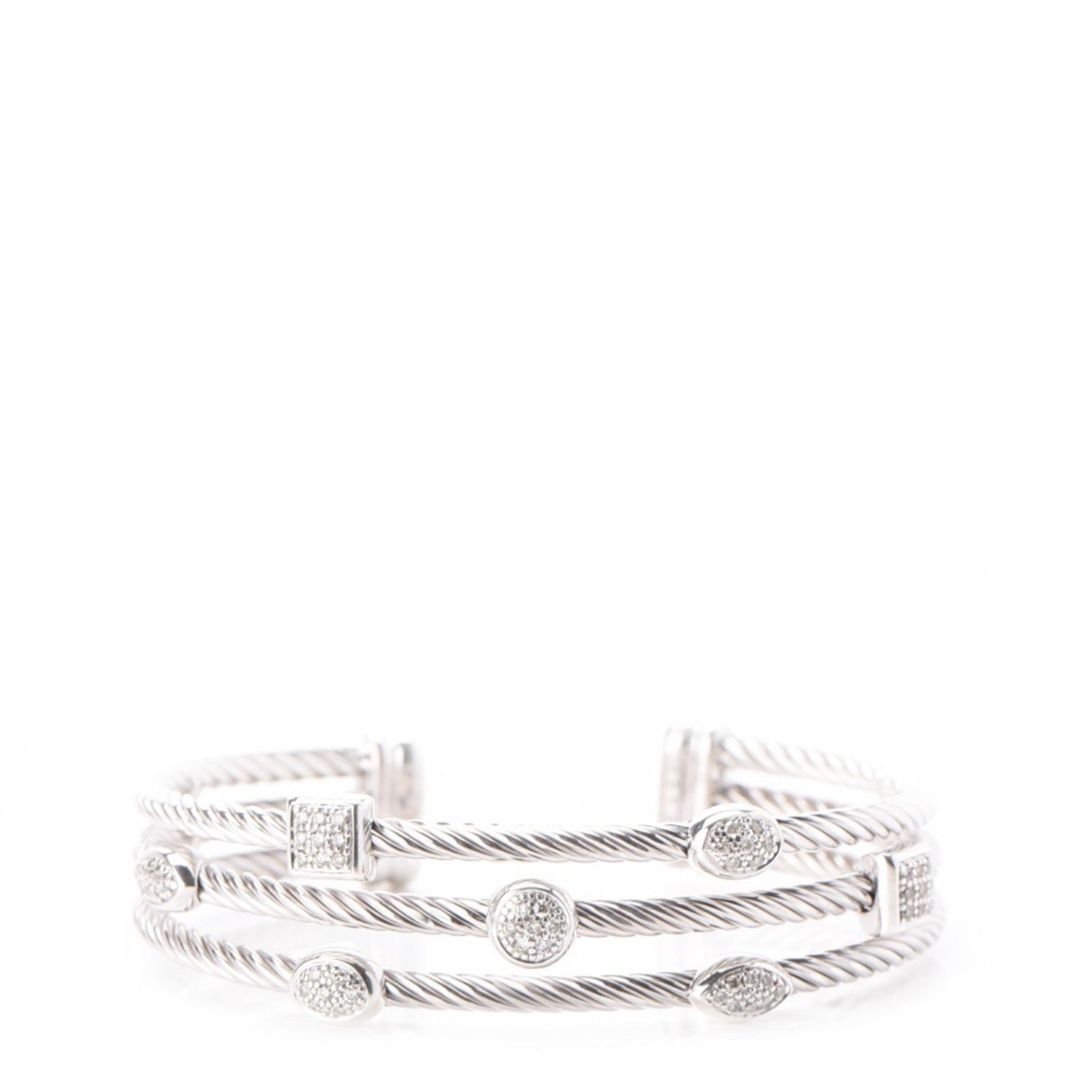 David Yurman Sterling Silver Diamond Three Row Confetti Cuff Bracelet 1 of 5