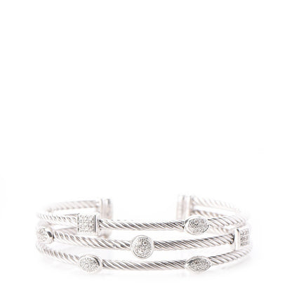 David Yurman Sterling Silver Diamond Three Row Confetti Cuff Bracelet 1 of 5