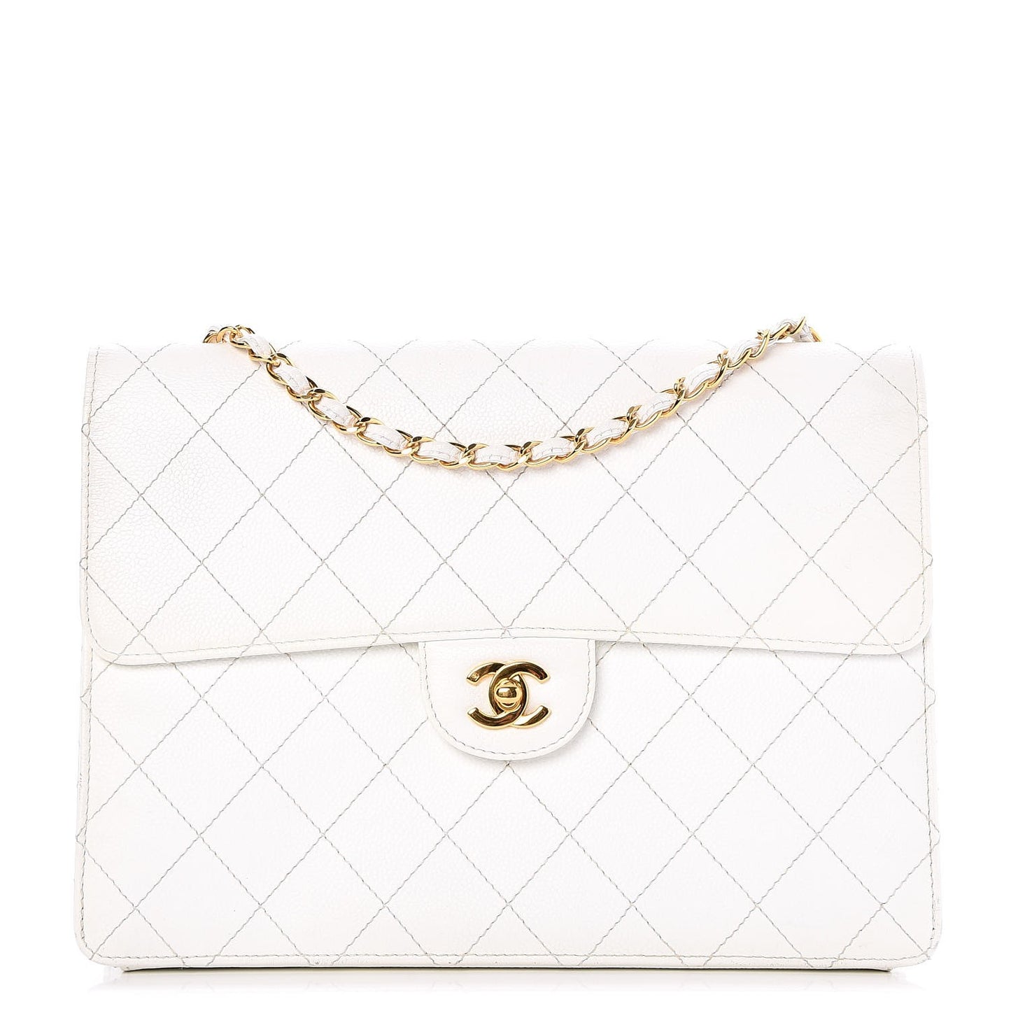 Caviar Quilted Jumbo Single Flap White