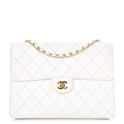 Chanel Caviar Quilted Jumbo Single Flap White 1 of 15