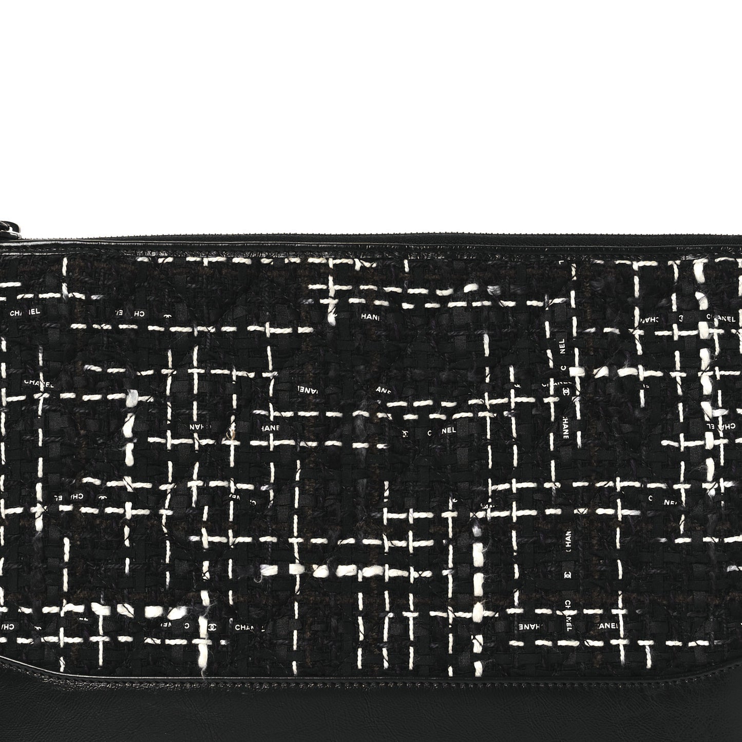 Tweed Calfskin Quilted Medium Cosmetic Pouch Black White