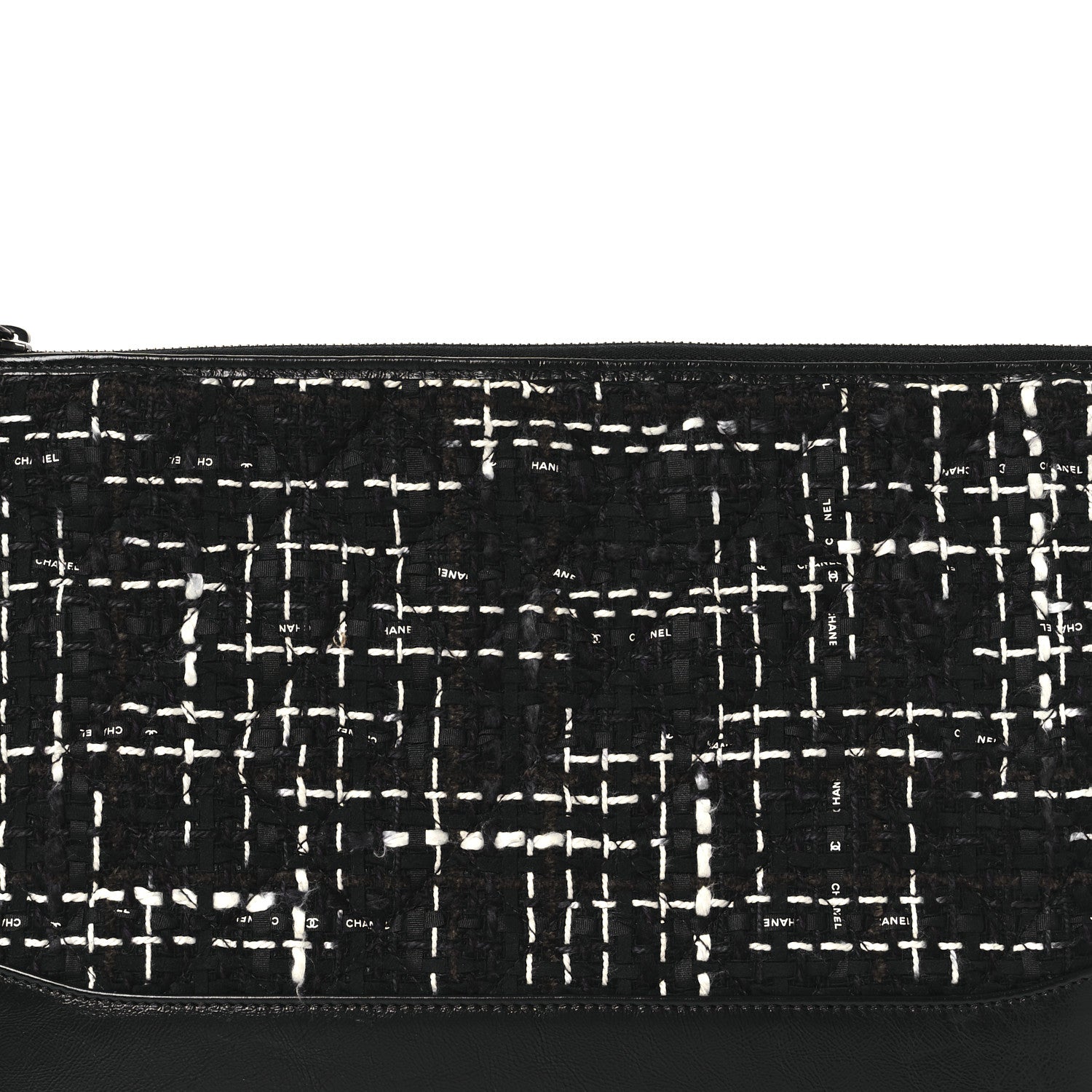 Chanel Tweed Calfskin Quilted Medium Cosmetic Pouch Black White 8 of 11