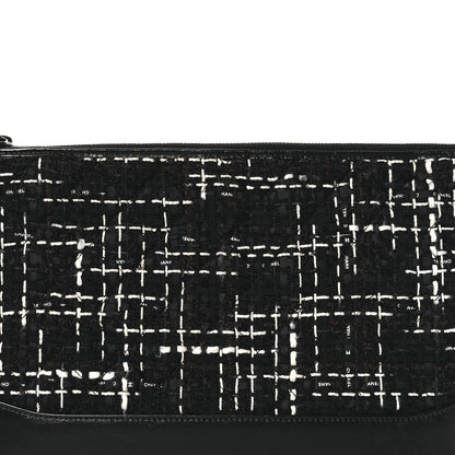 Chanel Tweed Calfskin Quilted Medium Cosmetic Pouch Black White 8 of 11