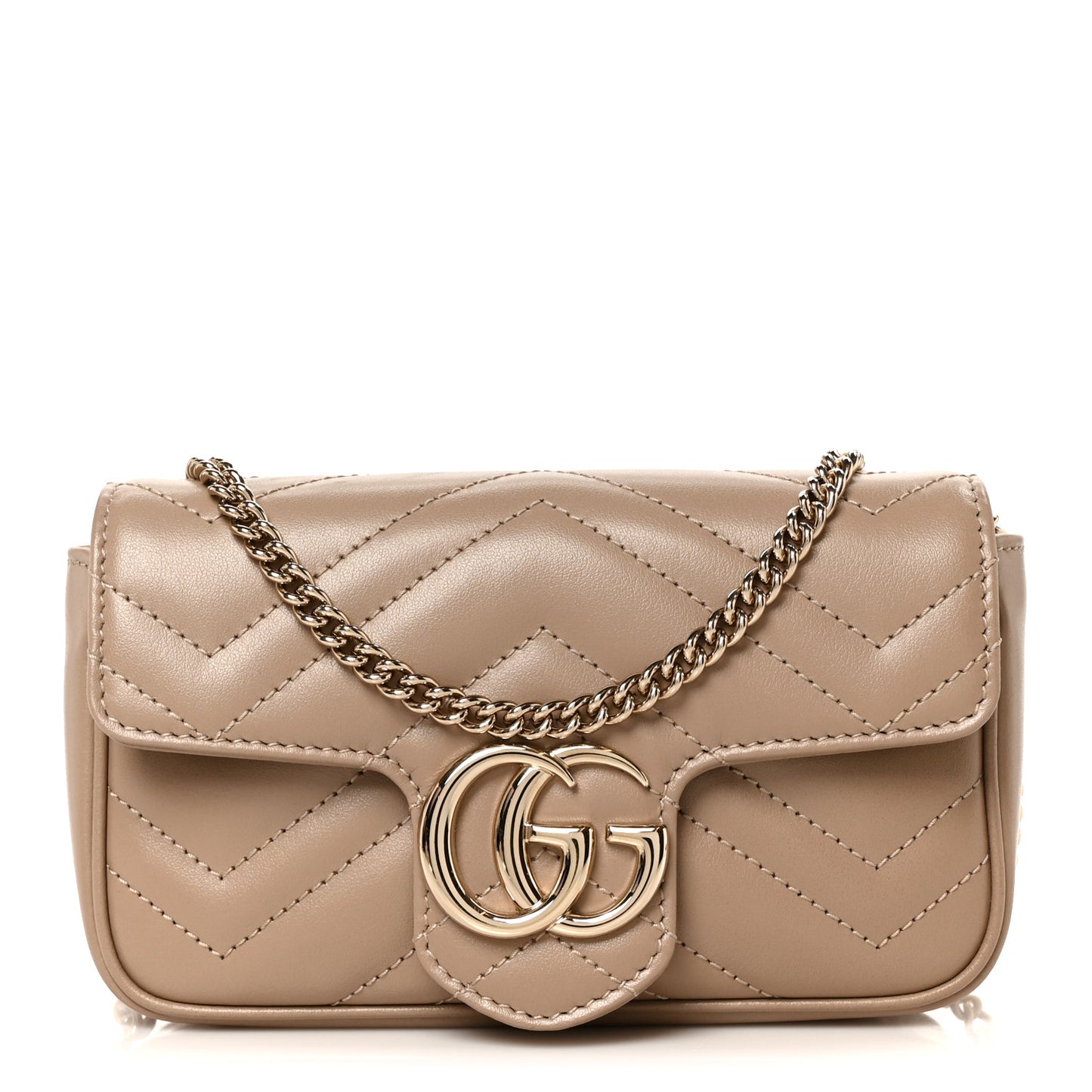 Calfskin Matelasse Super Mini GG Marmont Shoulder Bag Taupe