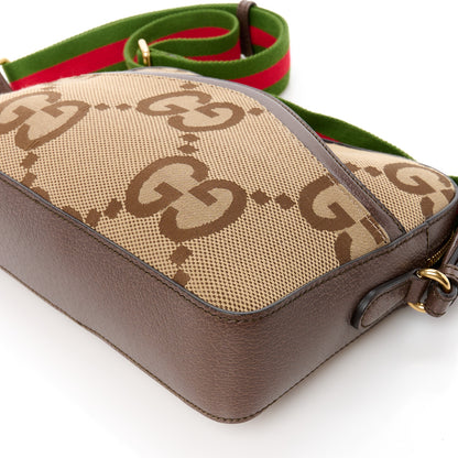 Gucci Monogram Jumbo GG Textured Dollar Calfskin Web Messenger Shoulder Bag Camel Ebony New Acero 10 of 10