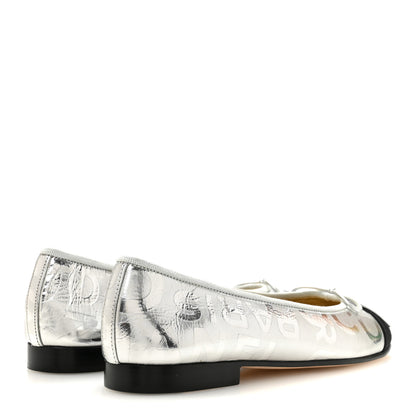 Chanel Laminated Goatskin Grosgrain Cap Toe CC Ballerina Flats 36 Silver Black 5 of 10
