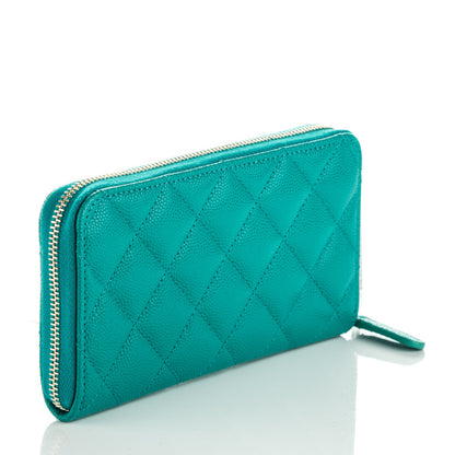 Chanel Caviar Quilted Small Zip Around Wallet Turquoise 3 of 8