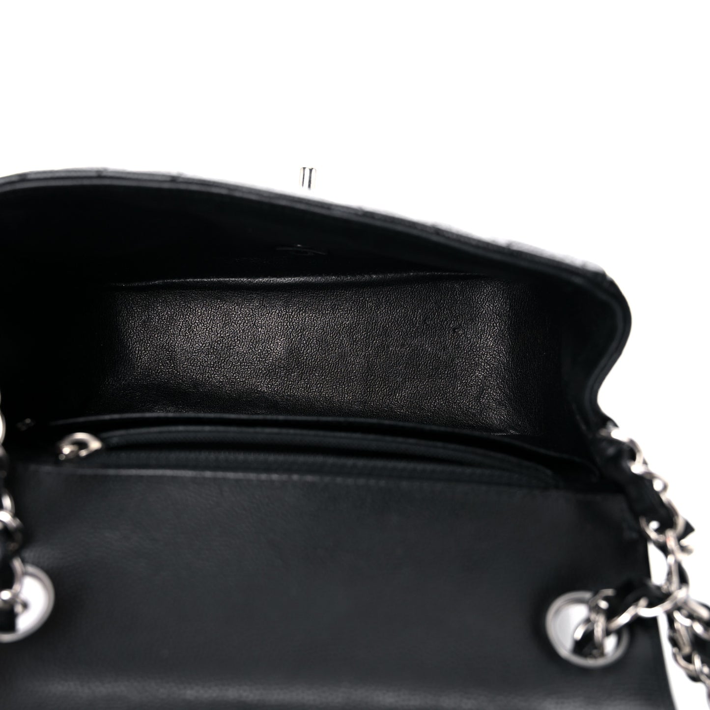 Caviar Chevron Quilted Mini Square Flap Black