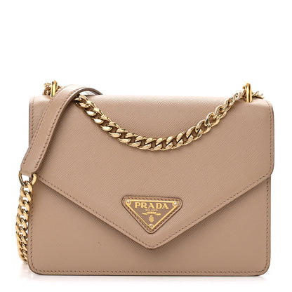 Prada Saffiano Soft Calfskin Metal Triangle Logo Envelope Chain Shoulder Bag Cammeo 1 of 9