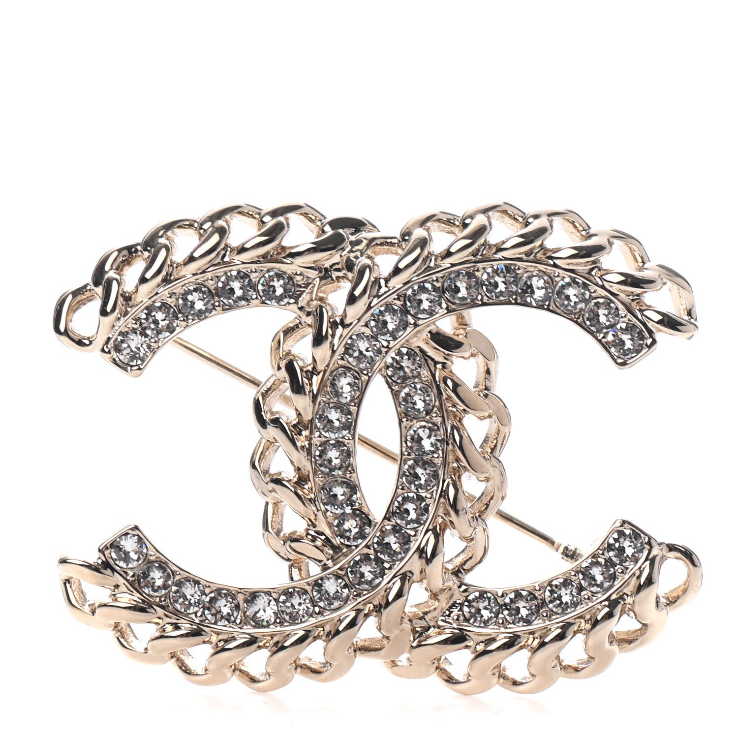 Chanel Crystal Chain CC Brooch Gold 1 of 3