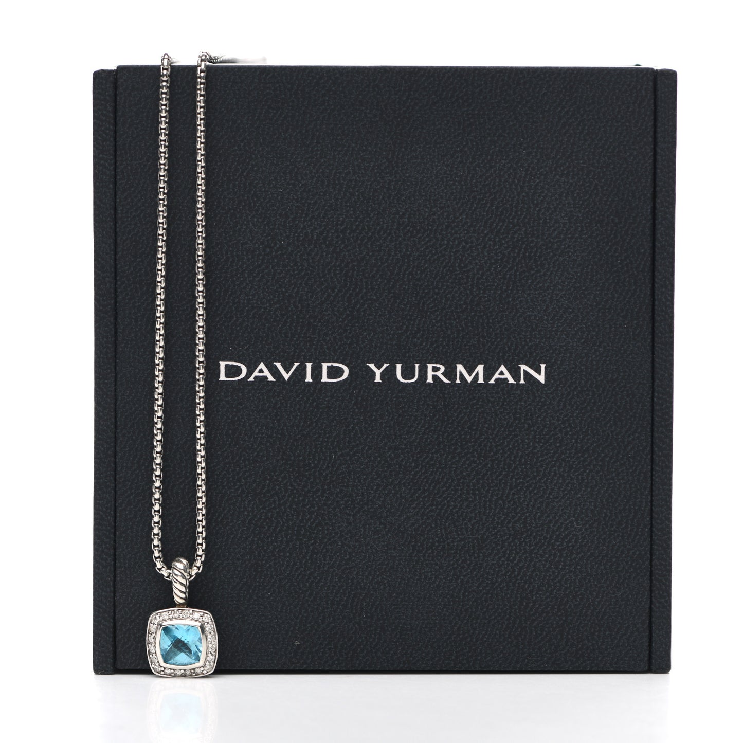 Sterling Silver Diamond Blue Topaz 7mm Petite Albion Pendant Necklace