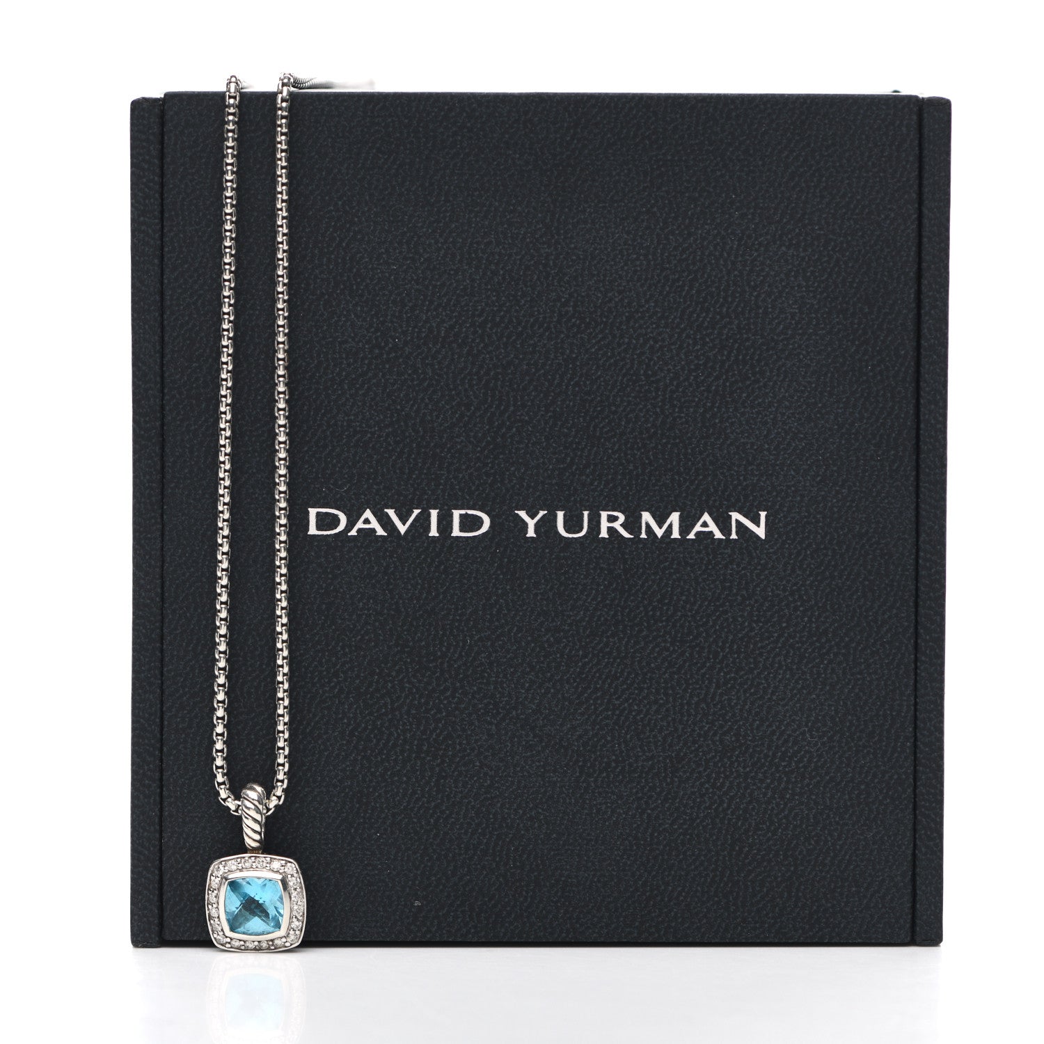 David Yurman Sterling Silver Diamond Blue Topaz 7mm Petite Albion Pendant Necklace 5 of 5
