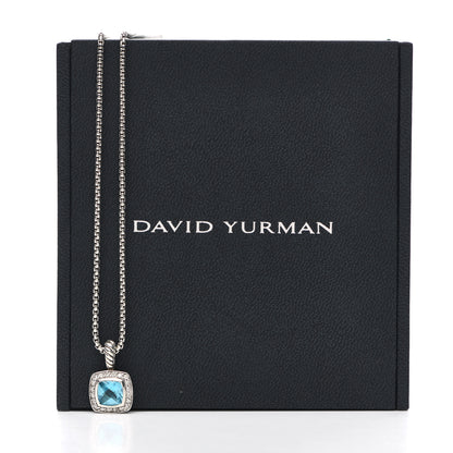 David Yurman Sterling Silver Diamond Blue Topaz 7mm Petite Albion Pendant Necklace 5 of 5