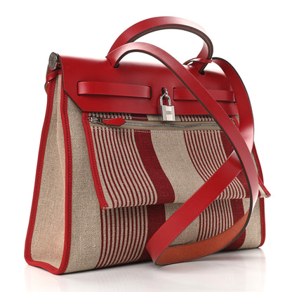 Hermes Vache Hunter Toile H Vibration Herbag Zip 31 PM Bordeaux Ficelle Rouge Piment 4 of 10