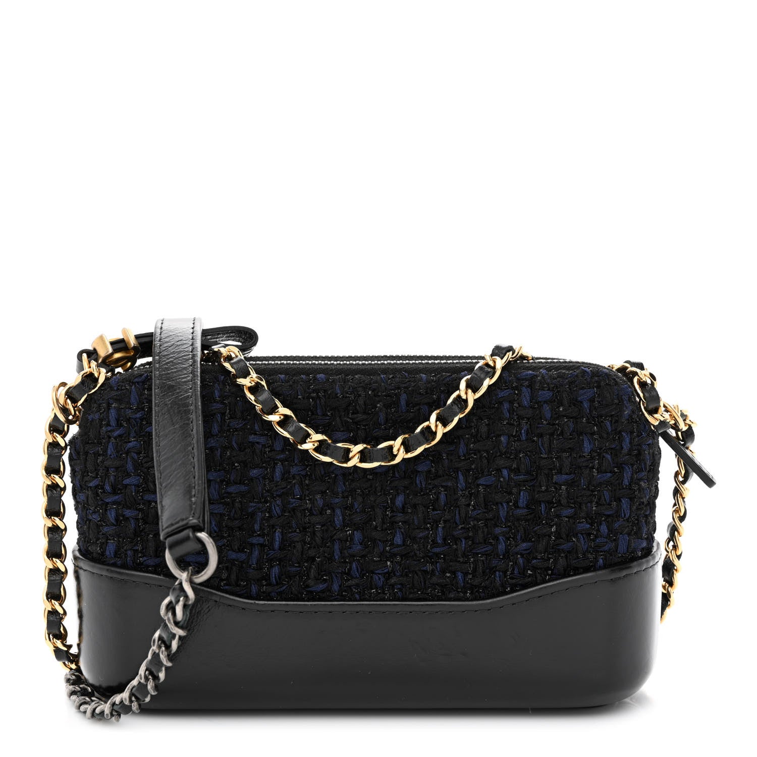 Chanel Tweed Calfskin Small Gabrielle Clutch With Chain Black Blue 1 of 17