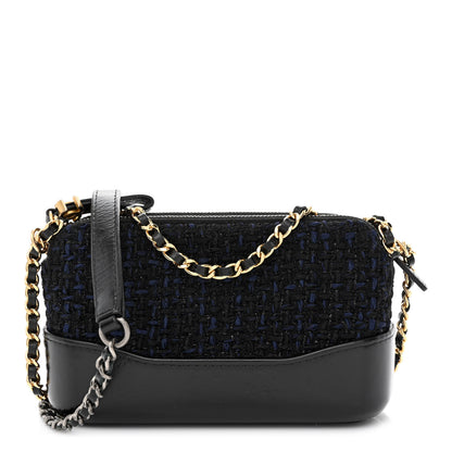 Chanel Tweed Calfskin Small Gabrielle Clutch With Chain Black Blue 1 of 17