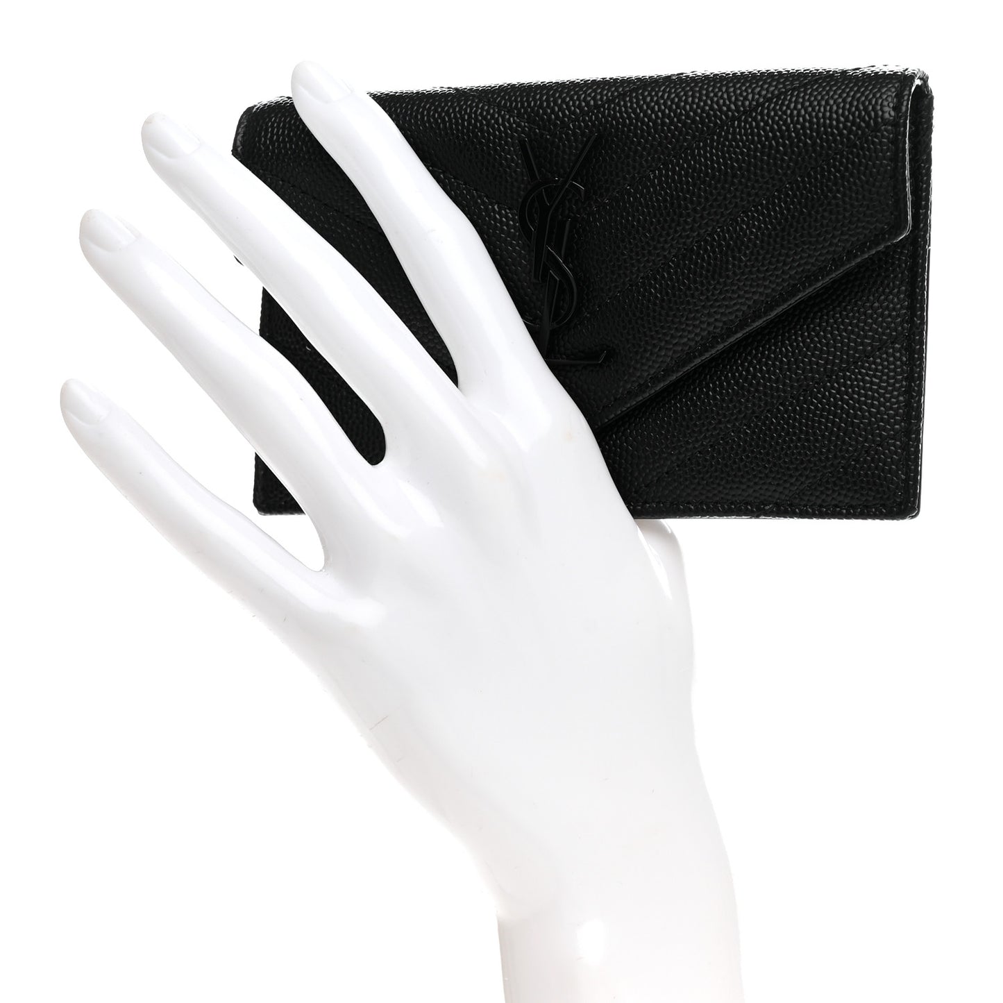 Grain De Poudre Matelasse Chevron Monochrome Flap Zippered Card Case Black