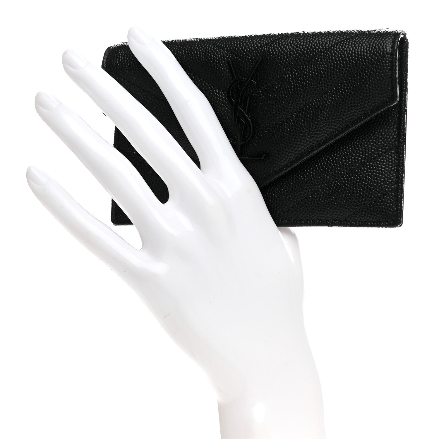 Saint Laurent Grain De Poudre Matelasse Chevron Monochrome Flap Zippered Card Case Black 2 of 7