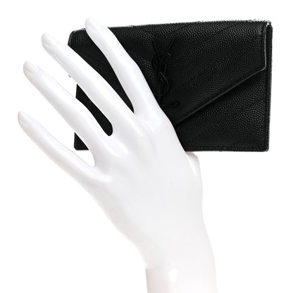 Saint Laurent Grain De Poudre Matelasse Chevron Monochrome Flap Zippered Card Case Black 2 of 7