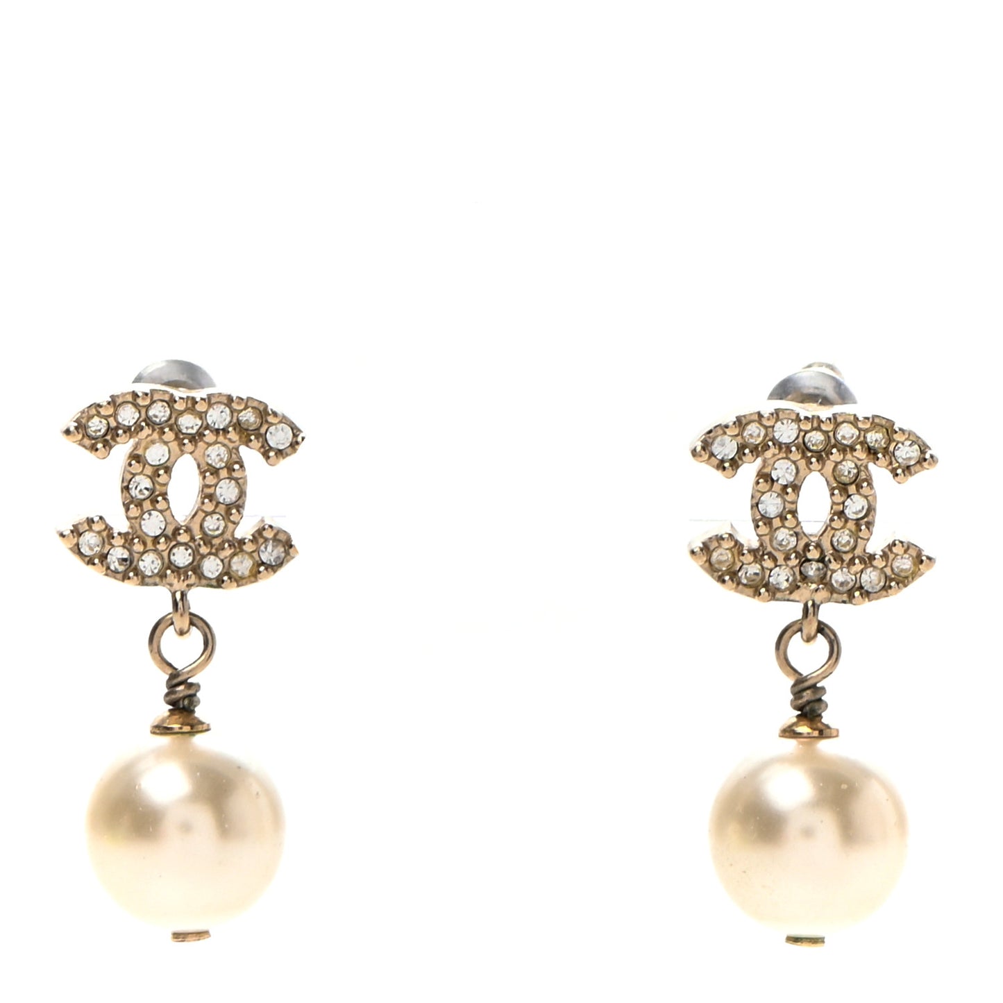 Crystal Pearl CC Drop Earrings Gold