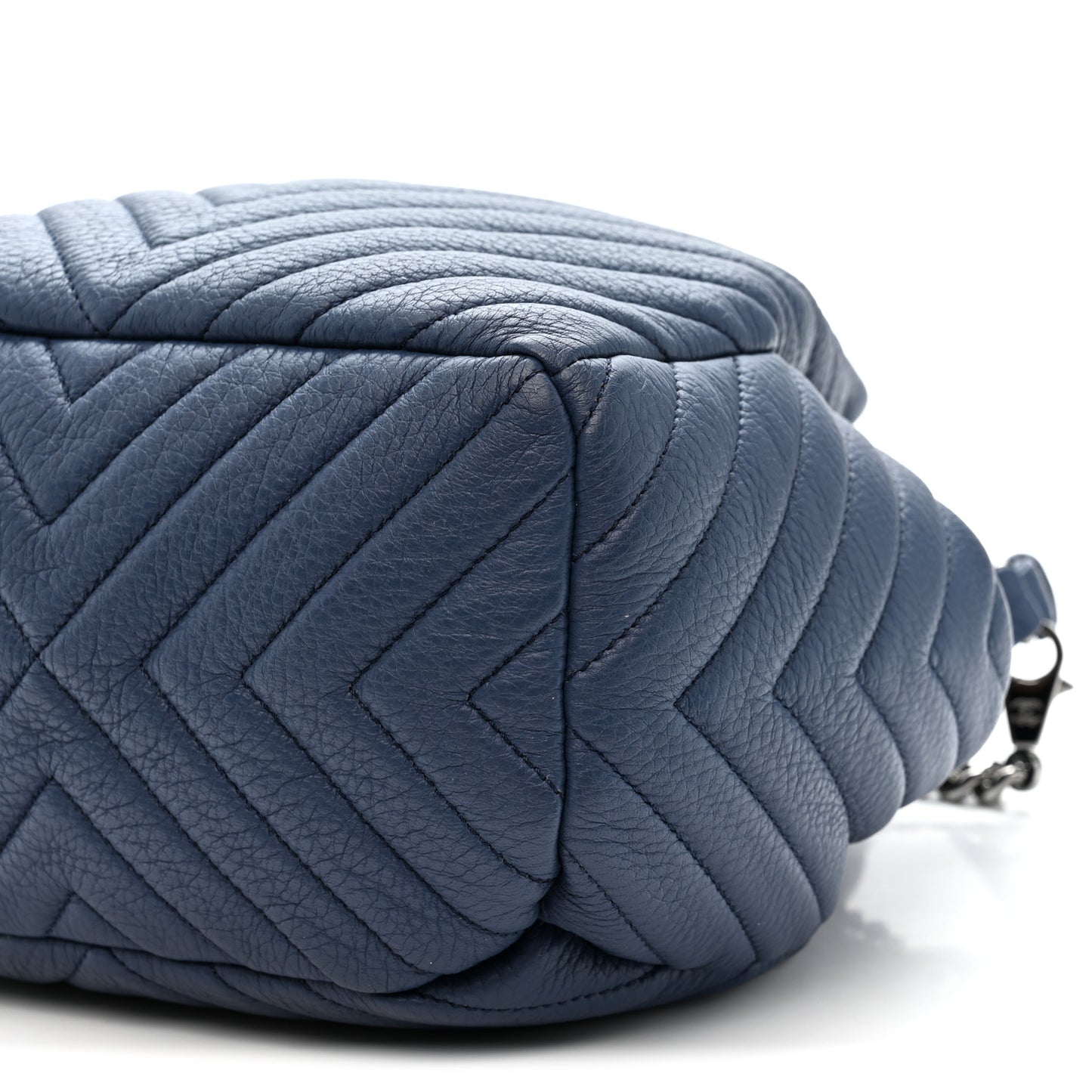 Deerskin Chevron Small CC Chain Bucket Bag Navy Blue