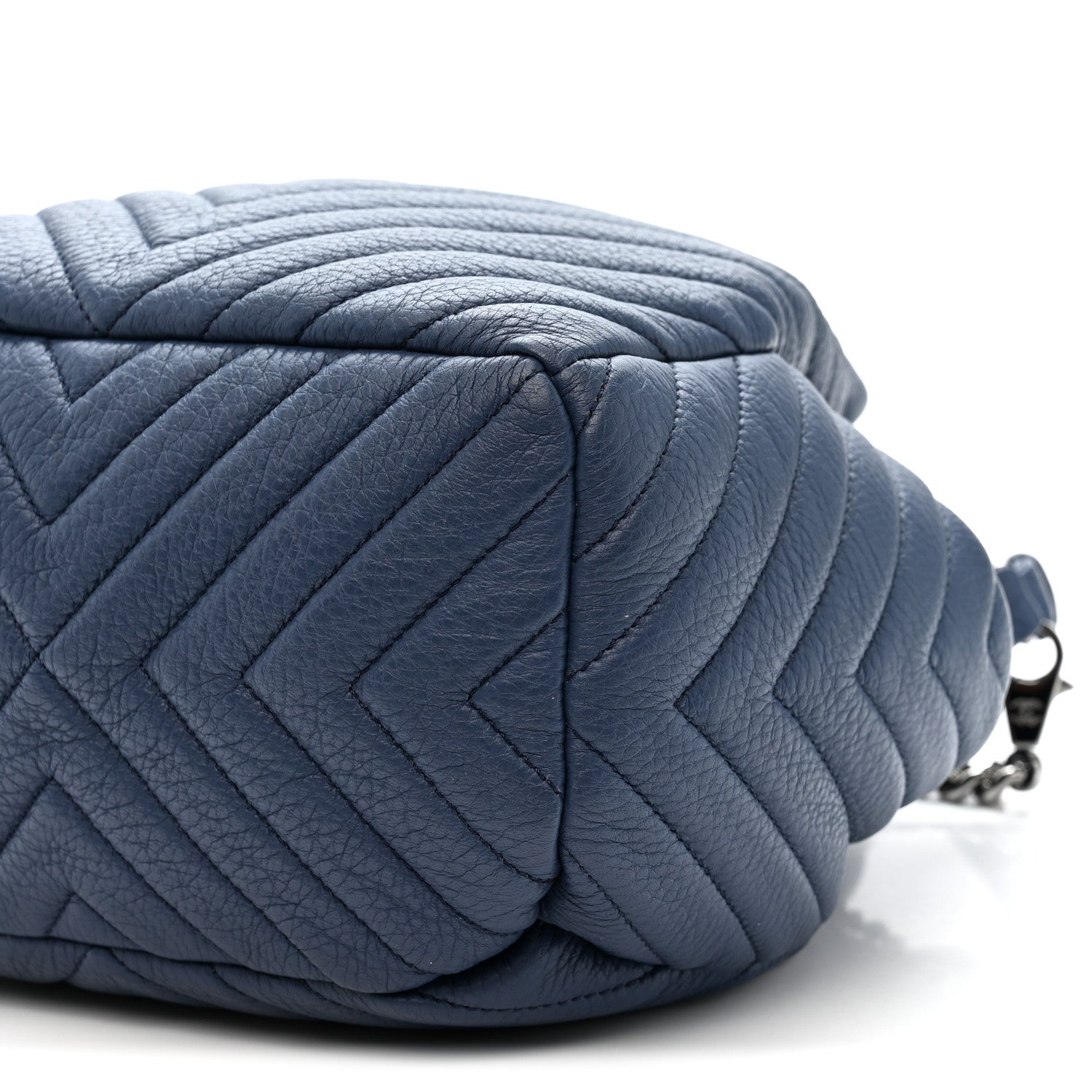 Chanel Deerskin Chevron Small CC Chain Bucket Bag Navy Blue 10 of 10