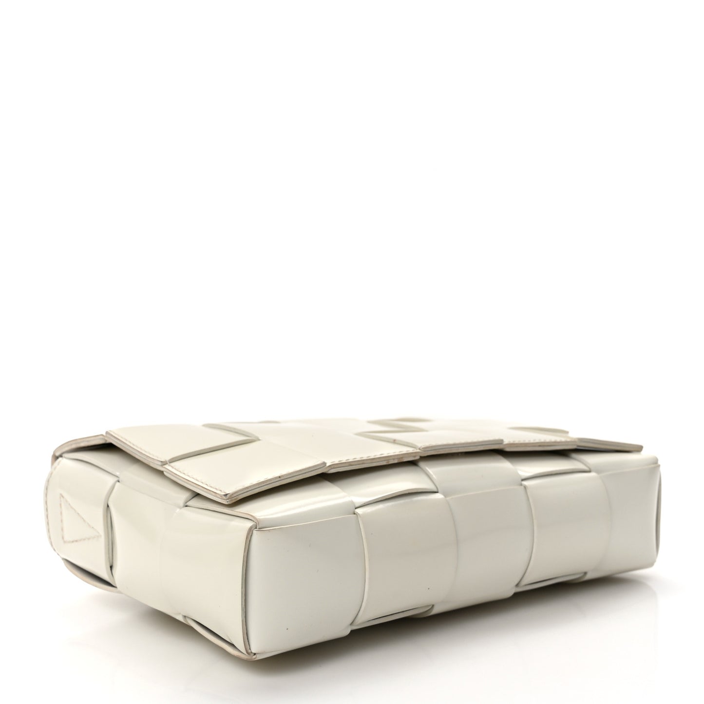 Patent Maxi Intrecciato Cassette Crossbody Bag White
