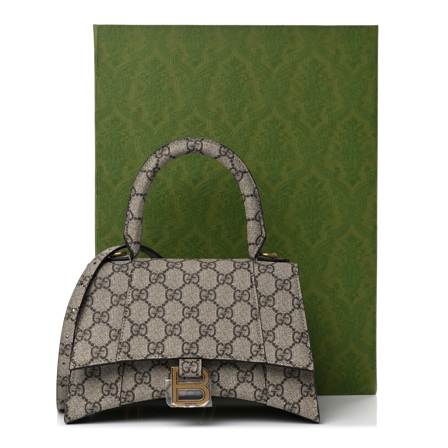 X GUCCI GG Supreme Monogram Small Hourglass Top Handle Bag Beige Ebony