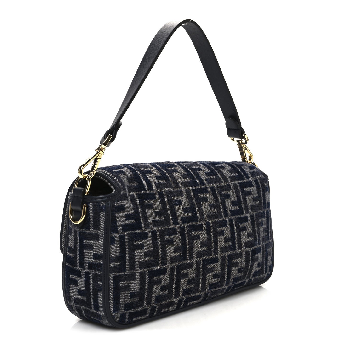 Chenille FF Embroidered Baguette Grigio Notte Flamingo