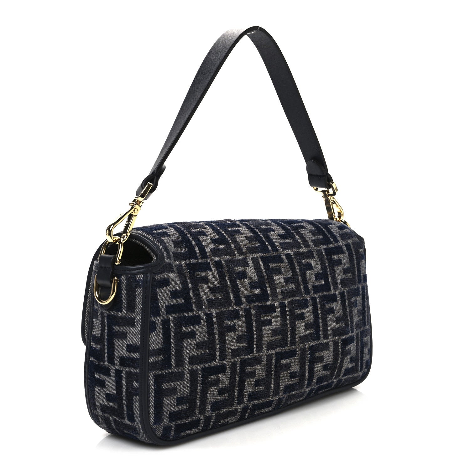 Fendi Chenille FF Embroidered Baguette Grigio Notte Flamingo 3 of 12