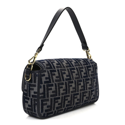 Fendi Chenille FF Embroidered Baguette Grigio Notte Flamingo 3 of 12