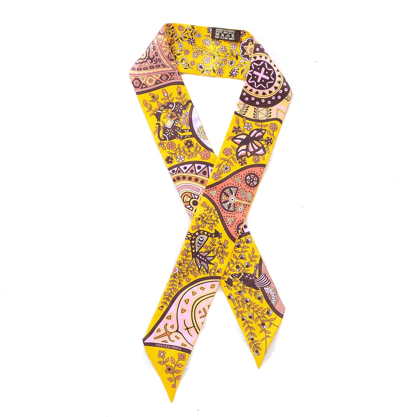 Silk L'Arbre De Vie Twilly Jaune D'or Mauve Brun