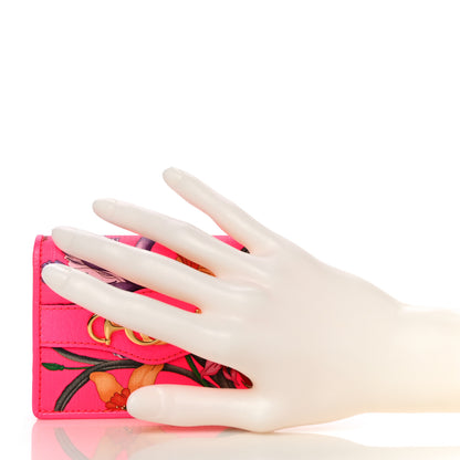 Gucci Calfskin Flora Print Zumi Card Case Fuxia Fluo 2 of 10
