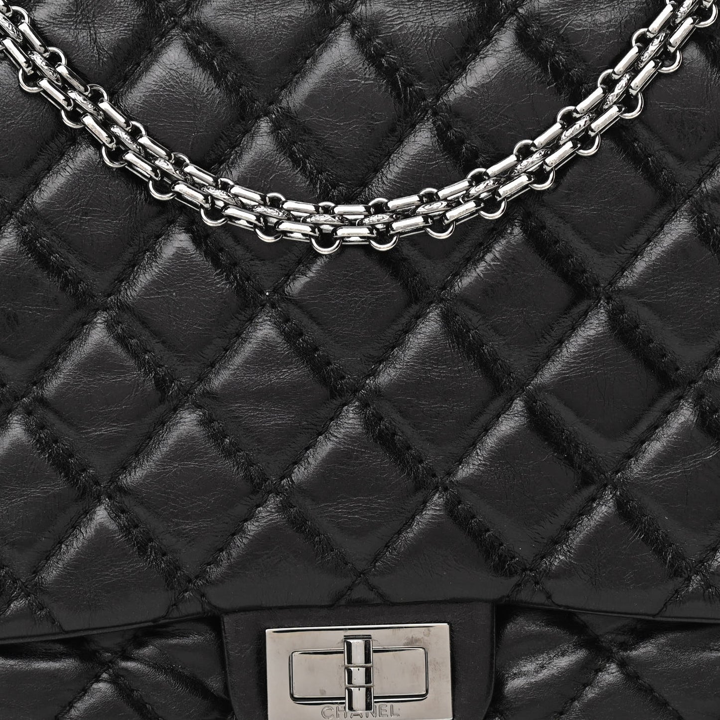 Metallic Aged Calfskin Quilted Reissue 2.55 Accordion Flap Black