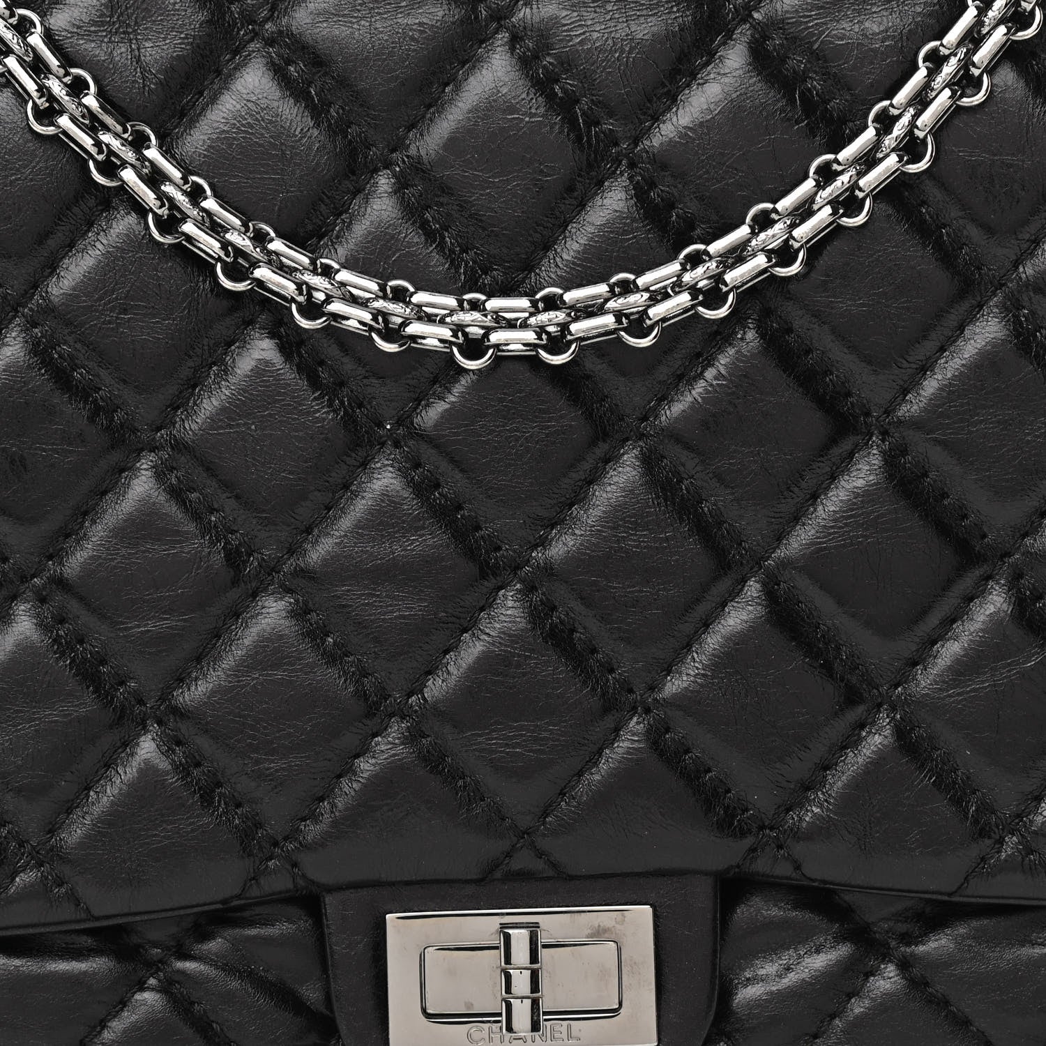 Chanel Metallic Aged Calfskin Quilted Reissue 2.55 Accordion Flap Black 8 of 10