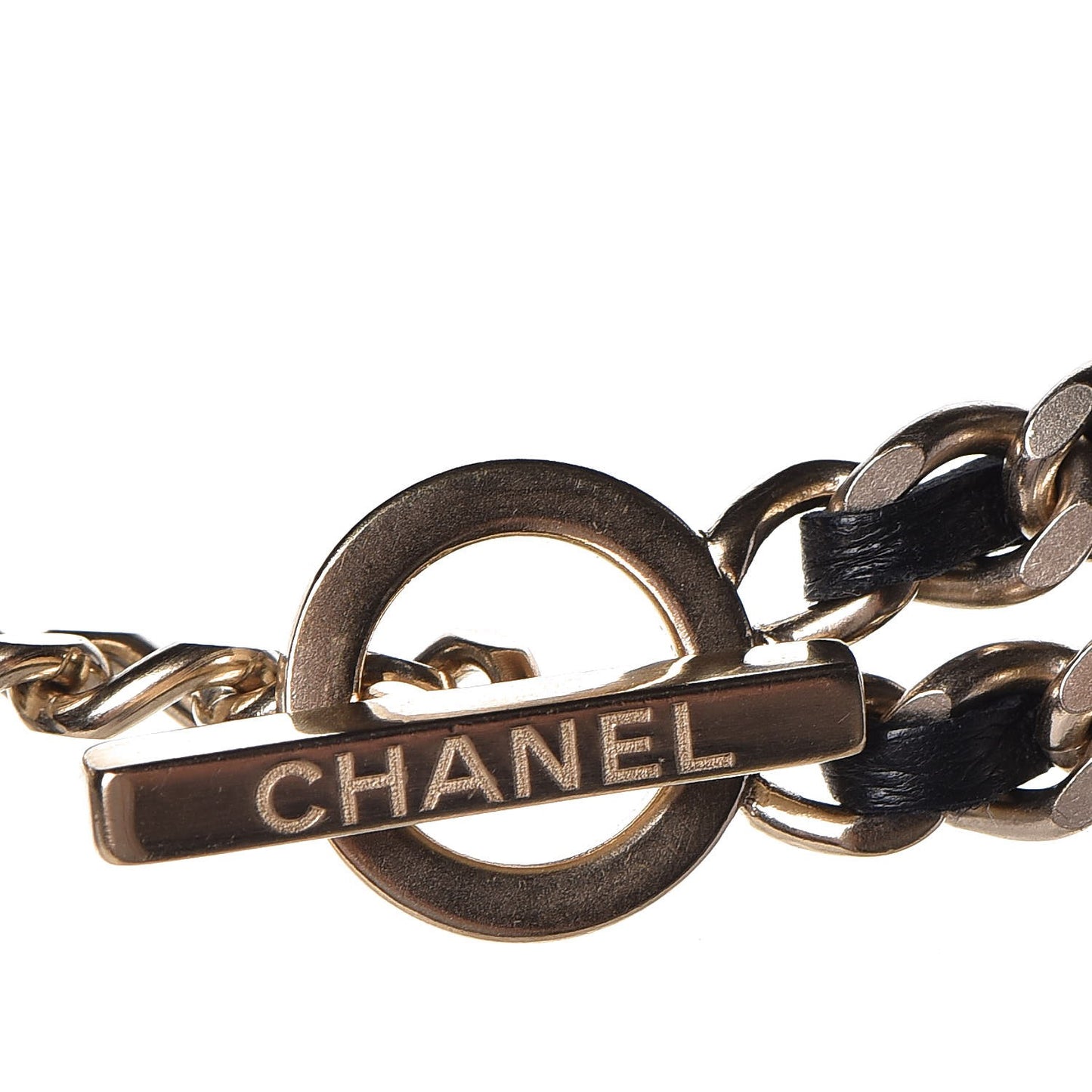Lambskin CC Long Chain Necklace Black Gold