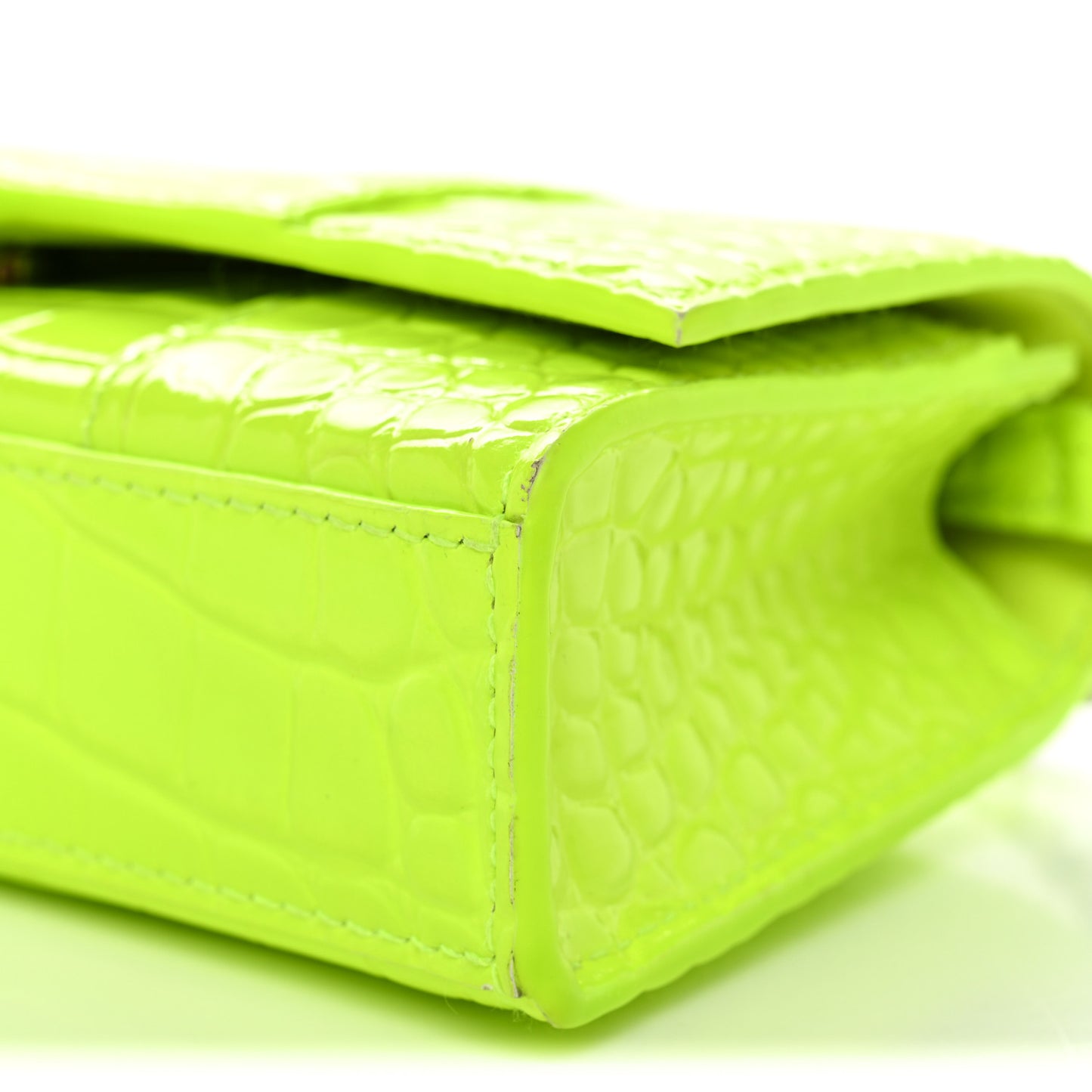 Shiny Calfskin Crocodile Embossed Hourglass Chain Bag Fluo Yellow
