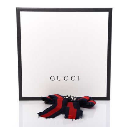Gucci Grosgrain Web Crystal Bow Brooch Blue Red 5 of 5