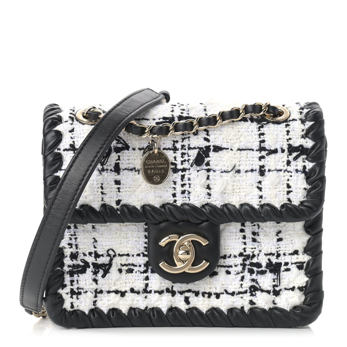 Tweed Braided Calfskin Mini My Own Frame Flap Grey Black